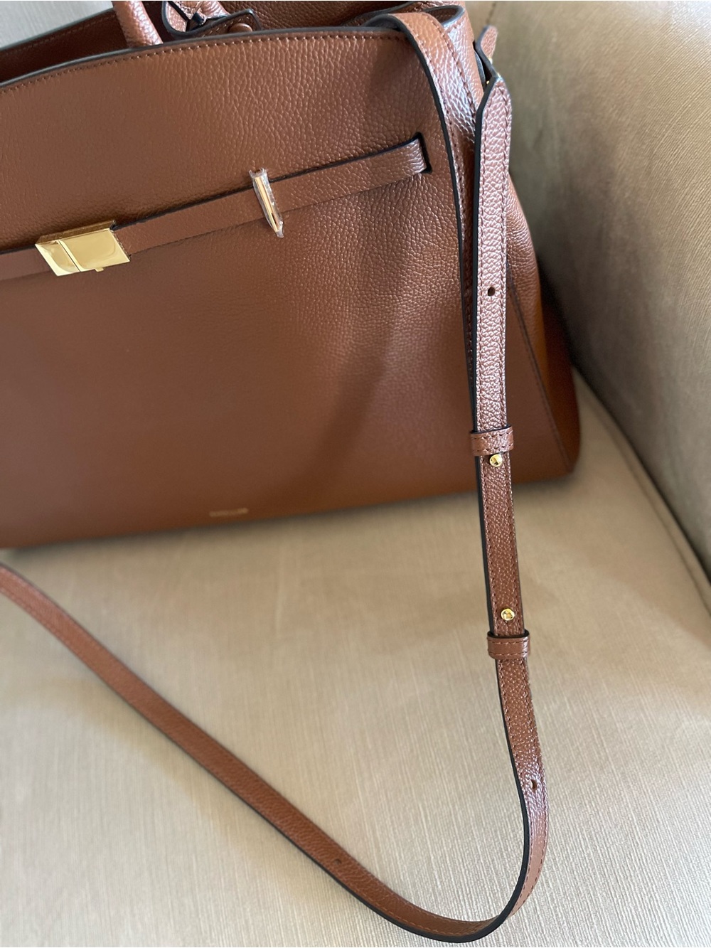 DeMellier Tan-Brown Leather Top-Handle Satchel with Gold Hardware - Picture 7 of 15